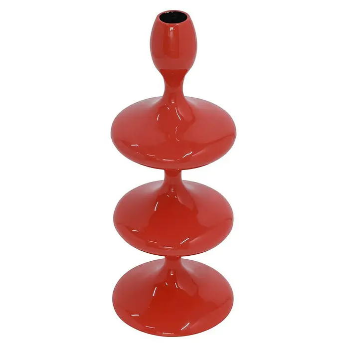 Kerzenhalter Laureen - Ø x H: 11 x 28 cm, Rot, Metall - Rote, mehrteilige Keramik-Dekovase mit glänzender Oberfläche. Sie ist eine stilvolle und moderne Ergänzung für jedes Zuhause.