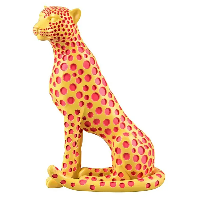 Dekofigur Pantra - L x B x H: 19 x 10,5 x 26 cm, Gelb, Kunststoff - Gelber Leopard mit roten Punkten.
