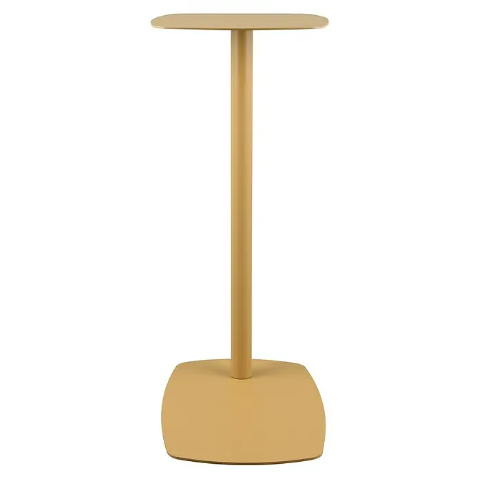 Beistelltisch Fero - L x B x H: 42 x 28 x 66 cm, Metall, Gelb - Der Beistelltisch in Senffarbe ist ein schlichtes und elegantes Möbelstück. Er hat eine runde Tischplatte und einen quadratischen Sockel.