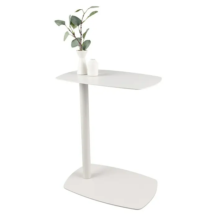 Beistelltisch Fero - L x B x H: 42 x 28 x 48 cm, Metall, Grau - Weißer Beistelltisch mit ovaler Tischplatte, zylinderförmigem Bein und ovalem Fuß. Dekoriert mit Vase und Kerze für ein stilvolles Ambiente.
