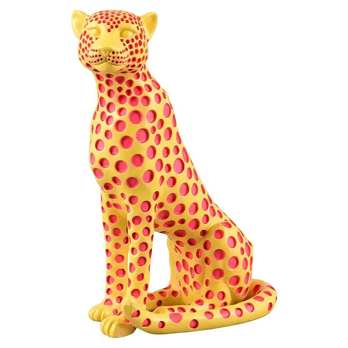 Dekofigur Pantra - L x B x H: 19 x 10,5 x 26 cm, Gelb, Kunststoff - Dekorativer gelber Leopard mit roten Punkten, eine stilvolle und auffällige Ergänzung für jedes Zuhause.