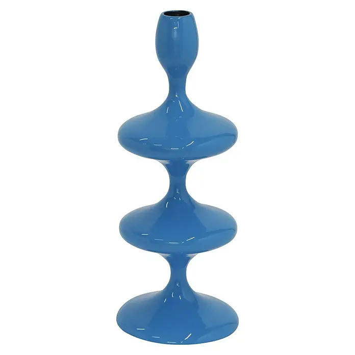 Kerzenhalter Laureen - Ø x H: 11 x 28 cm, Blau, Metall - Elegante, dreistufige blaue Vase. Das schlanke Design macht sie zu einem Blickfang für jede Einrichtung.