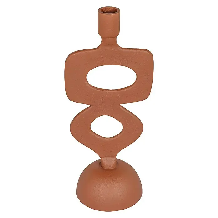 Kerzenhalter Ahyv - 12,7 x 10,2 x 30,5 cm, Braun, Metall - Moderner Kerzenständer in Terrakotta-Optik mit geometrischen Ausschnitten, ein stilvolles Wohnaccessoire, das jedem Raum einen Hauch von Eleganz verleiht.