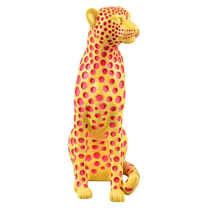 Dekofigur Pantra - L x B x H: 19 x 10,5 x 26 cm, Gelb, Kunststoff - Gelber Leopard mit roten Punkten, eine auffällige und kunstvolle Dekoration für Ihr Zuhause. Bringen Sie Farbe in jeden Raum.