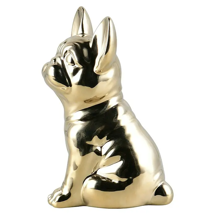 Dekofigur - Dogge Billy, L x B x H: 13 x 12 x 21 cm, Keramik - Goldene Bulldoggen-Figur. Glänzende Dekoration in Hundeform. Ideal für Liebhaber und als edles Wohnaccessoire.