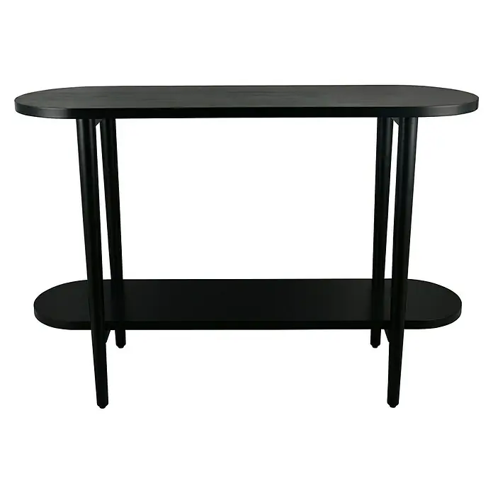 Konsolentisch Acta - Holz, Schwarz, L x B: 110 x 35 cm - Ein eleganter schwarzer Beistelltisch mit mehreren Ablageflächen, ideal für moderne Wohnräume. Das Möbelstück besticht durch sein minimalistisches Design.