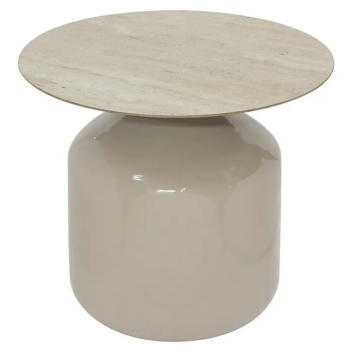 Beistelltisch Alya - Ø x H: 50 x 46 cm, Taupe - Der runde Beistelltisch mit Marmorplatte und beigem Sockel ist ein stilvolles Möbelstück für jeden Wohnraum.