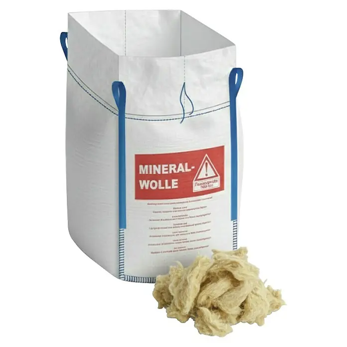 Big Bag Mineralwolle-Entsorgungssack - 90 x 90 x 110 cm, Volumen: 1 m³ - Aufnahme von Mineralwolle in einem Sack. Das Produkt ist gut verpackt und einfach zu transportieren.