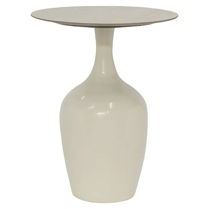 Beistelltisch Alya - Ø x H: 40 x 51 cm, Cremeweiß - Dieser moderne Beistelltisch in Creme verfügt über eine runde Tischplatte und einen stilvollen, vasenförmigen Sockel. Perfekt für jedes Wohnzimmer.