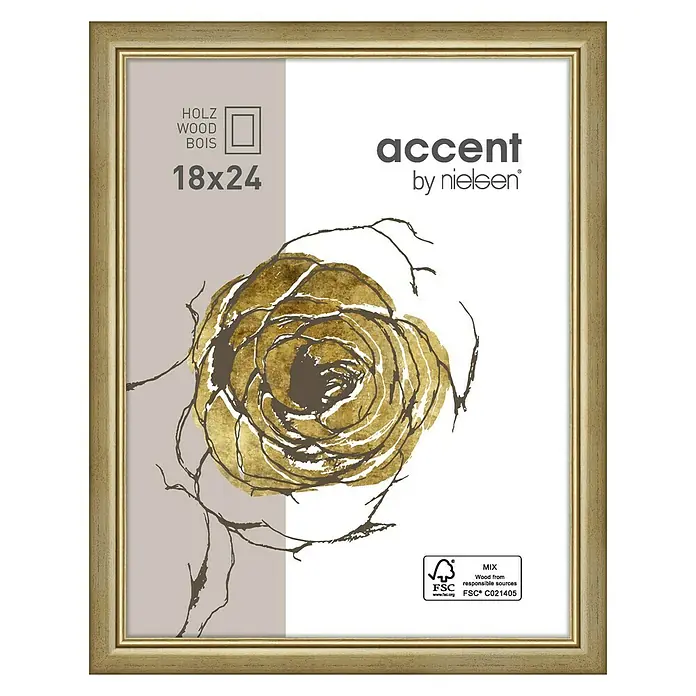 Nielsen Holzrahmen Ascot - 18 x 24 cm, Gold, Glas - Goldfarbener Nielsen-Fotorahmen Accent aus Holz für Bilder im Format 18x24.