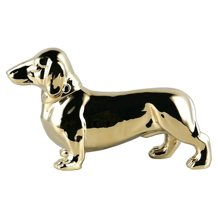 Dekofigur - Dackel Max, L x B x H: 36 x 14 x 21 cm, Keramik - Goldener Dackel: Elegante Dekofigur eines Dackels, gefertigt aus glänzendem Gold, ideal für stilvolle Akzente in Ihrem Zuhause.