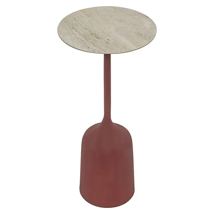 Beistelltisch Altan - Ø x H: 30 x 64 cm, Rot - Ein eleganter, hellbrauner Tisch mit einer Marmorplatte und einem zylinderförmigen, rosafarbenen Fuß. Er verleiht jedem Raum eine moderne Note.