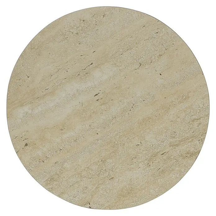 Beistelltisch Alya - Ø x H: 50 x 46 cm, Taupe - Nahaufnahme einer runden Tischplatte aus Travertin mit natürlich schönen Mustern. Ideal für stilvolle Innenräume.