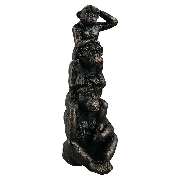 Dekofigur Abu - L x B x H: 12,5 x 15 x 35 mm, Schwarz, Kunststoff - Skulptur der drei Affen, die nichts hören, nichts sehen, nichts sagen, aus dunklem Material gefertigt.