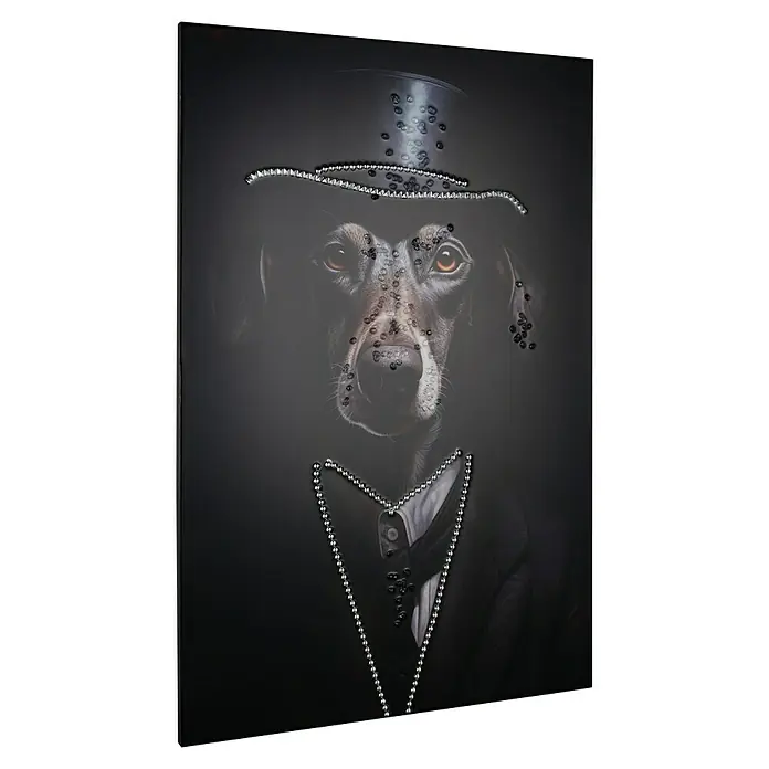 Bild - Linus, B x H: 60 x 90 cm - Detailliertes Bild eines Hundes im Anzug mit glitzernden Akzenten, das eine elegante und verspielte Note verleiht.