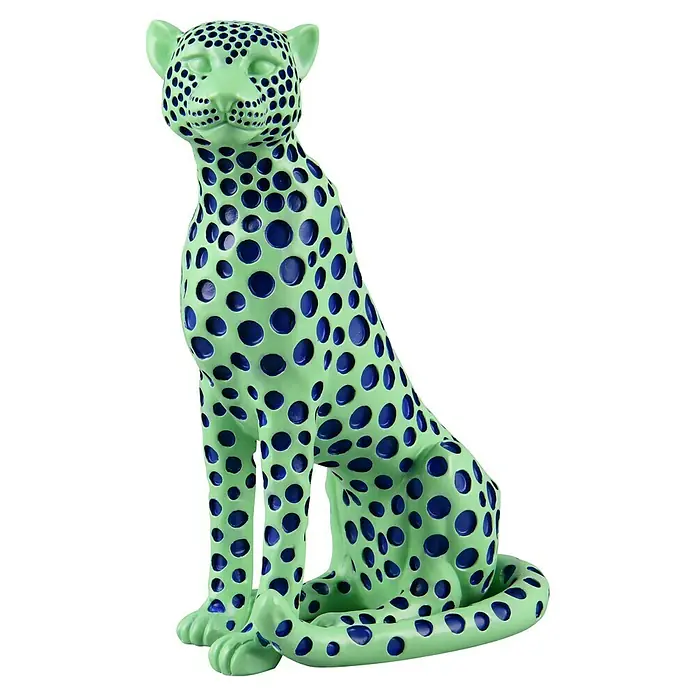 Dekofigur Pantra - L x B x H: 19 x 10,5 x 26 cm, Grün, Kunststoff - Gepunktete grüne Leopardenfigur.