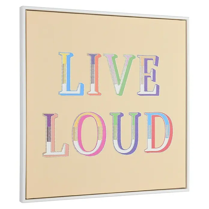 Bild - Live Loud, B x H: 40 x 40 cm - "Live Loud" Leinwandbild mit farbenfrohen Buchstaben in einem modernen weißen Rahmen. Ein toller Blickfang für jedes Zuhause.