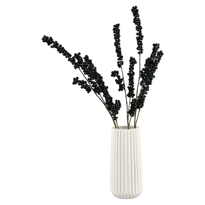 Vase Ruffle - Ø x H: 11 x 23,5 cm, Keramik, Weiß - Dekorative schwarze Beeren-Zweige in einer eleganten, weißen Vase. Perfekt für eine moderne Inneneinrichtung und als stilvolle Dekoration.