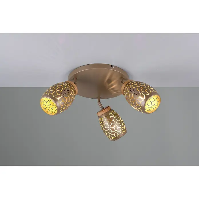 Reality Leuchten Bidar Plafón - Marrón, E14, Diámetro: 58 cm - La lámpara de techo con tres focos ajustables con un patrón geométrico proporciona un ambiente elegante.