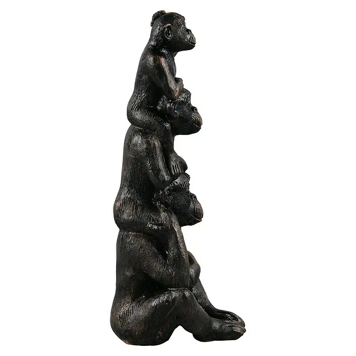 Dekofigur Abu - L x B x H: 12,5 x 15 x 35 mm, Schwarz, Kunststoff - Statuette aus Kunstharz, die drei übereinander gestapelte Affen zeigt, ein skurriles und dekoratives Stück. Ideal für Tierliebhaber und Sammler.