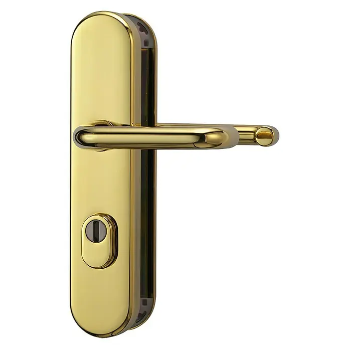 Abus Schutzbeschlag KLZS714 - Wohnungsabschlusstür, Messing, Drücker beidseitig, Stärke Tür: 37 mm - 47 mm - Goldener Türgriff mit Schloss, elegant und modern, ideal für jede Tür.