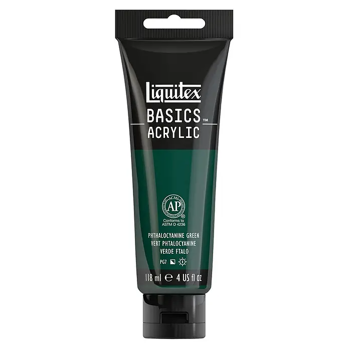 Liquitex Basics Acrylfarbe - Phythalozyaningrün, 118 ml - Ein Tube Liquitex Basics Acrylfarbe in Phthalocyaningrün, ideal für Künstler und Studenten.