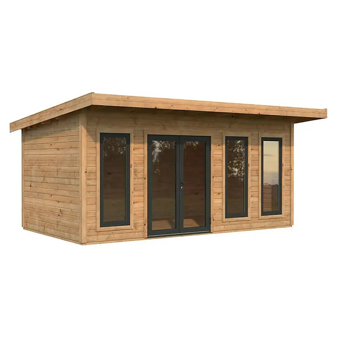 Palmako Gartenhaus Aurelia - Außenmaß inkl. Dachüberstand (B x T): 574 x 404 cm, Holz, Hellbraun - Modernes Gartenhaus aus Holz mit Fenstern und Doppeltür. Das Gartenhaus bietet viel Platz und ist ideal für den Garten.