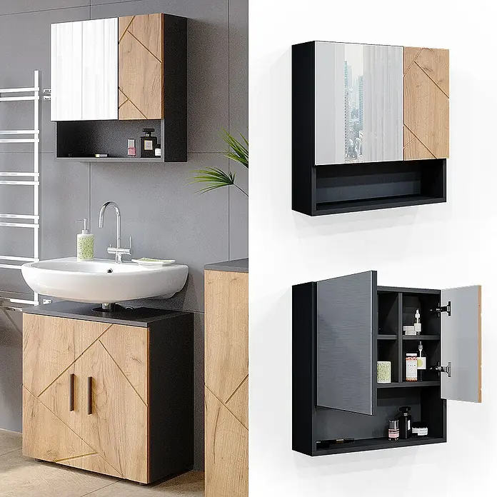 Vicco Spiegelschrank Irma Goldkraft Eiche/Anthrazit - Sonstiges, Goldkraft Eiche/Anthrazit