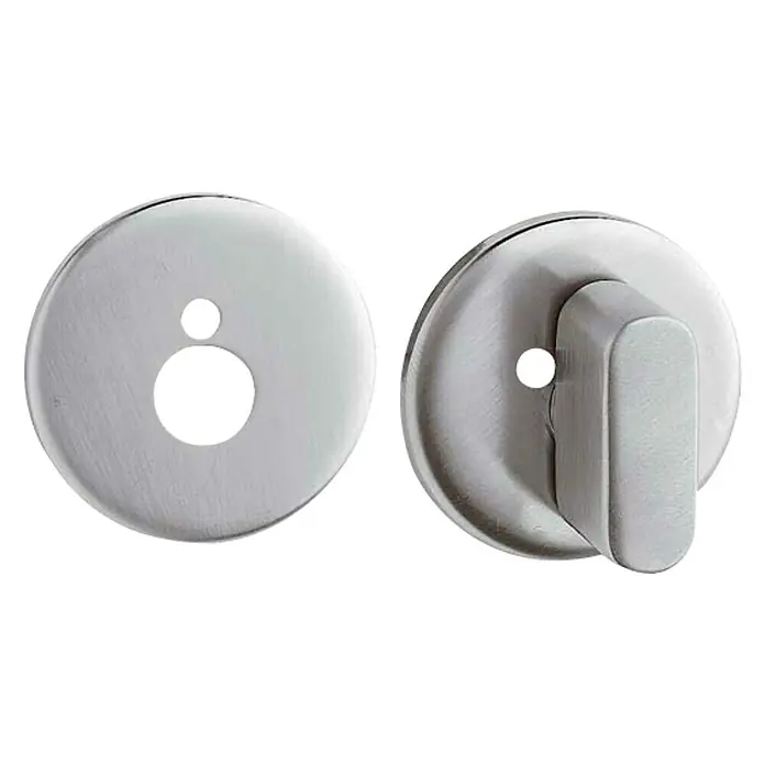 Condena - Diámetro: 54 mm, Plateado, Puertas para WC - Primer plano de una cerradura para puerta de WC con indicador de ocupación, ideal para la privacidad en el baño. Diseño duradero.