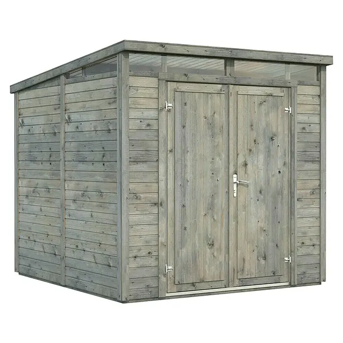 Palmako Gerätehaus Elias - Außenbreite inkl. Dachüberstand: 228 cm, Außentiefe inkl. Dachüberstand: 247 cm, Holz, Grau - Ein geräumiges Gartenhaus aus Holz mit Doppeltür, ideal für die Aufbewahrung von Gartengeräten und mehr.