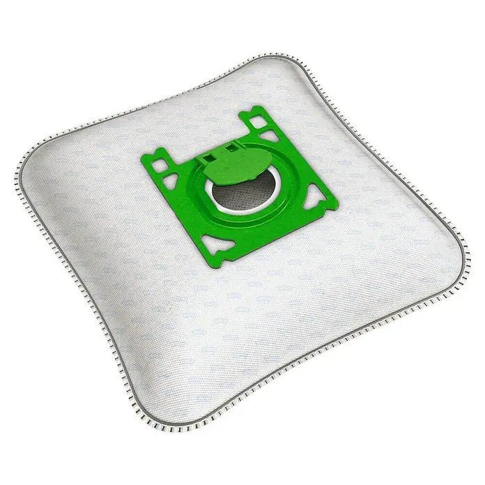 Swirl Staubsaugerbeutel EIO 80 Micropor® - Passend für: Staubsauger von Dirt Devil/Edeka/EIO/Koenic/Thomas, 4 Stk. - Ein Staubsaugerbeutel mit einer grünen Halterung in der Mitte und einem weißen Textil-Design, ideal für eine saubere und effiziente Reinigung.