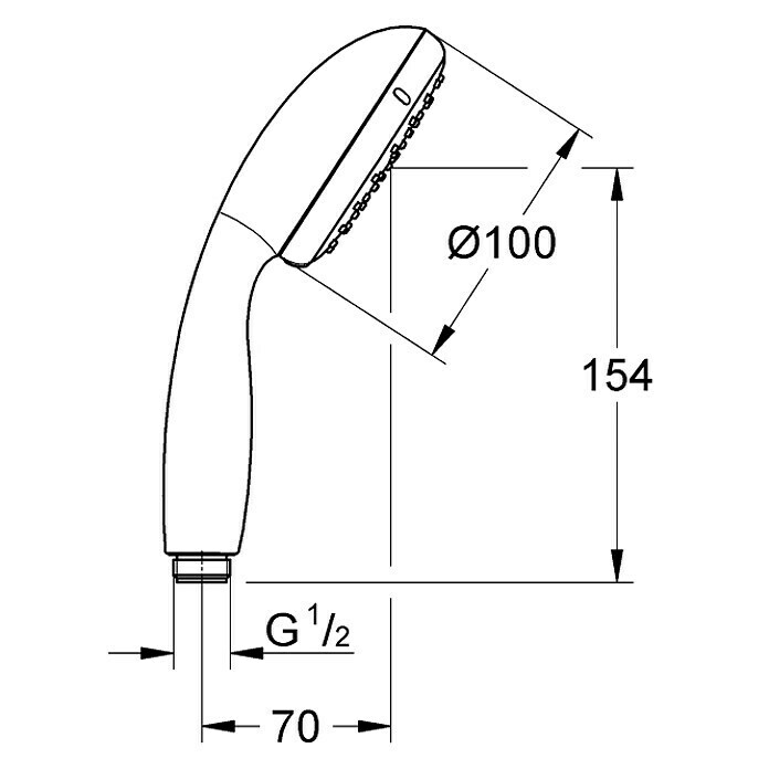 Grohe Handbrause Tempesta 100Anzahl Funktionen: 2 Stk., 9,5 l/min bei 3 bar, Chrom Front View