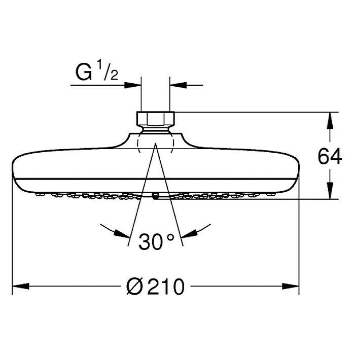 Grohe Kopfbrause Tempesta 210Durchmesser: 21 cm, 20 l/min bei 3 bar, Chrom Front View