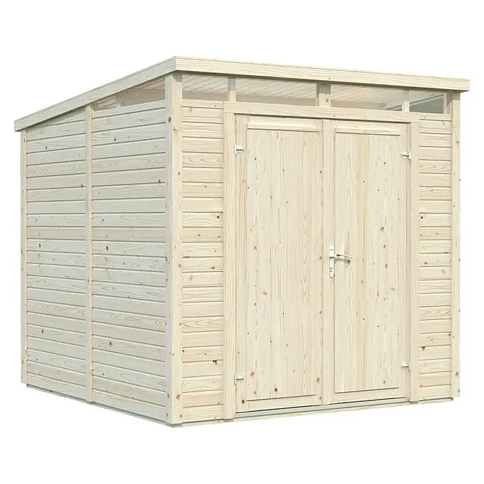 Palmako Gerätehaus Elias - Außenbreite inkl. Dachüberstand: 228 cm, Außentiefe inkl. Dachüberstand: 247 cm, Holz, Hellbraun - Holzgartenhaus mit Doppeltür und Fenster oben, ideal für die Gartenaufbewahrung.