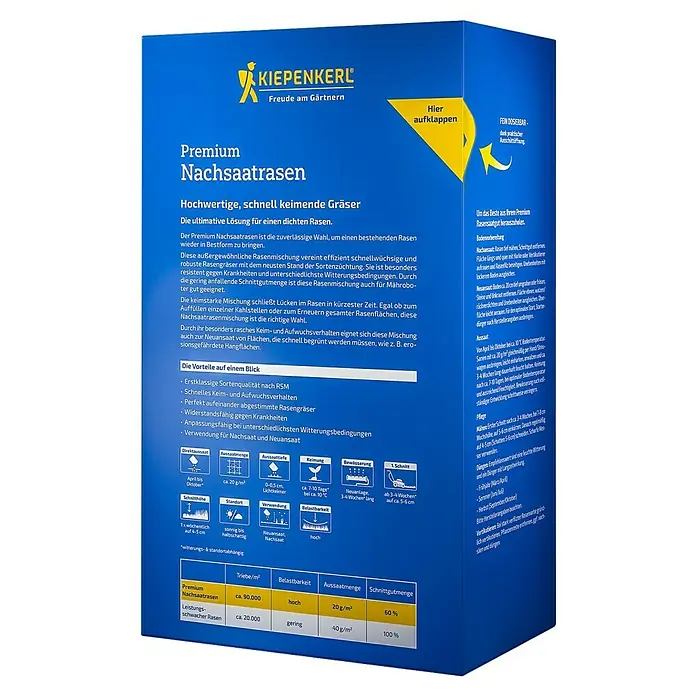 Kiepenkerl Profi-Line Nachsaat-Rasen Premium - 2 kg, 100 m² - Produktbild von Kiepenkerl Premium Nachsaatrasen. Hochwertige Rasensamen für eine schnelle Keimung und einen dichten, strapazierfähigen Rasen.