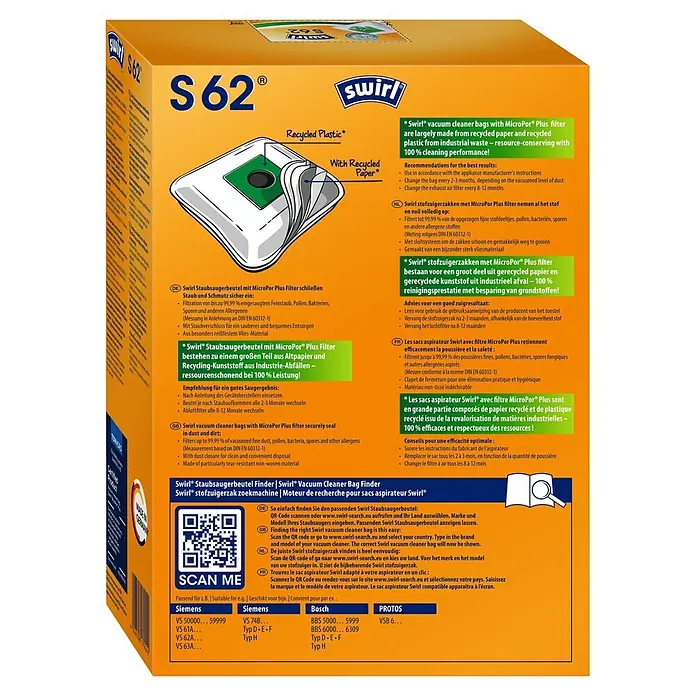 Swirl Staubsaugerbeutel EIO 80 Micropor® - Passend für: Staubsauger von Dirt Devil/Edeka/EIO/Koenic/Thomas, 4 Stk. - Die Swirl EIO 80 Staubsaugerbeutelpackung mit EcoPor Filter sorgt für saubere Luft und ist umweltschonend dank Recycling-Kunststoff.