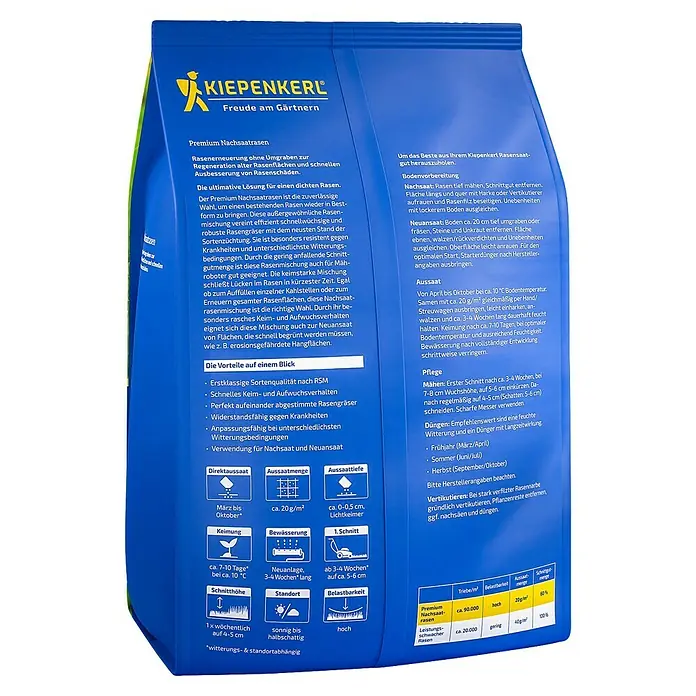 Kiepenkerl Profi-Line Nachsaat-Rasen Premium - 4 kg, 200 m² - Kiepenkerl Premium Nachsaatrasen-Packung. Zur schnellen Regeneration und Ausbesserung von Rasenschäden.