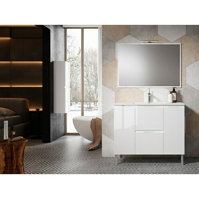 Mueble de lavabo Essential (L x An x Al: 45 x 80 x 85 cm, Blanco, Brillante)