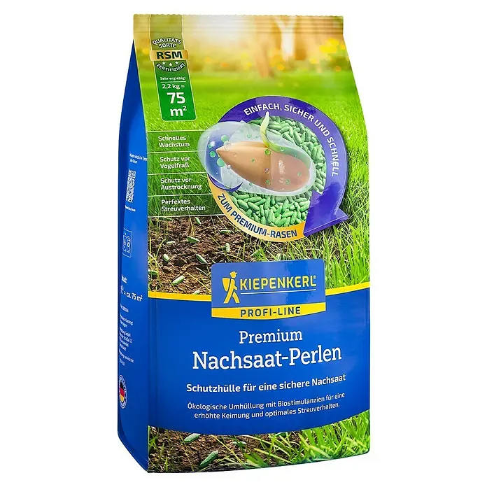 Kiepenkerl Profi-Line Nachsaat-Rasen Perlen - 2,2 kg, 70 m² - Rasensamen Kiepenkerl Profi-Line Premium Nachsaat-Perlen, für eine sichere und ökologische Nachsaat, die Keimung und Streuverhalten verbessert.