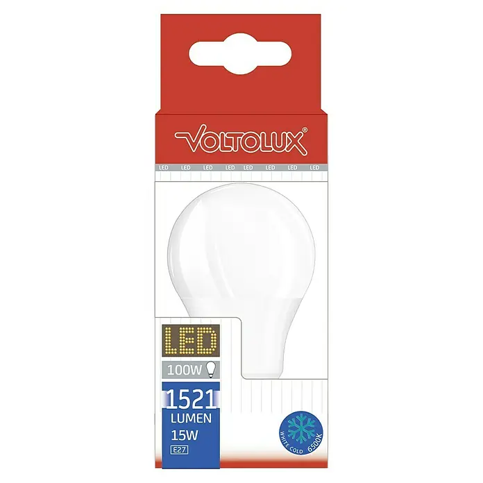 Voltolux Bombilla LED - E27, No regulable, Blanco frío, 1.521 lm, 15 W - Paquete de bombilla LED VOLTOLUX con 1521 lúmenes, 15W, casquillo E27 y luz blanca fría de 6500K.