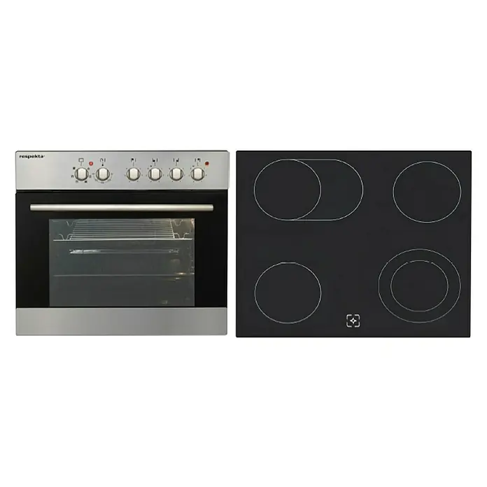 Respekta Premium Winkelküche RP290WGCBO - B x T: 290 x 200 cm, Grau, Mit Elektrogeräten - Abbildung eines Elektroherds von Respekta mit einem Backofen und einem Kochfeld mit vier Kochzonen.