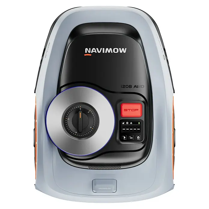Segway Mähroboter Navimow I208E AWD - 800 m², Schnittbreite: 18 cm, Satellitengestützte Navigation, GPS - Nahaufnahme eines Navimow i208 AWD Robotermähers.