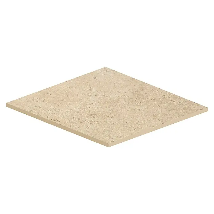 Corso Italia Terrassenfliese Pompei Aureo Crosscut - 60 x 60 cm, Beige, Matt - Nahaufnahme einer quadratischen, hellbraunen Bodenfliese mit subtilen Maserungen, ideal für stilvolle Innenräume.