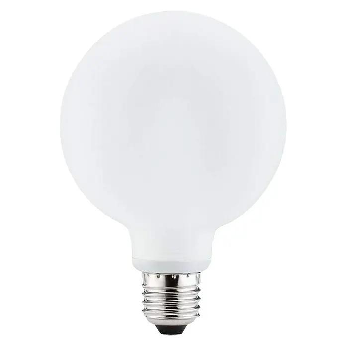 Garza Bombilla LED Vintage - E27, Intensidad regulable, Blanco cálido, 7 W, Blanco - Primer plano de una bombilla LED mate redonda con base E27. Ideal para crear iluminación ambiental en interiores.