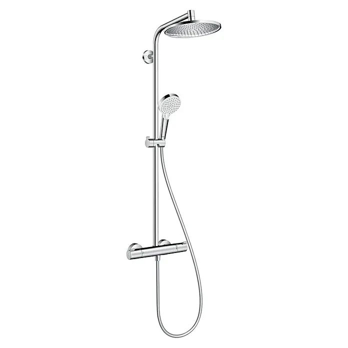 Hansgrohe Crometta Duschsystem Showerpipe S 240 Vario - Durchmesser Kopfbrause: 24 cm, Anzahl Strahlarten: 2 Stk., Chrom - Diagonale Ansicht