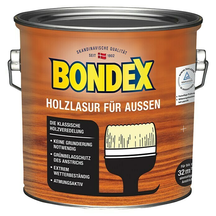 Bondex Holzlasur für Außen (Nussbaum, Seidenmatt, 2,5 l, Lösemittelbasiert)