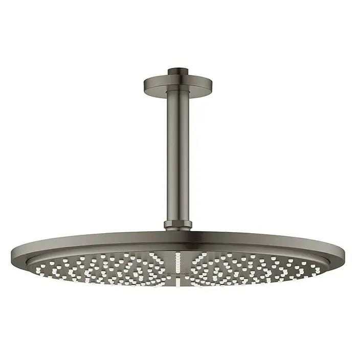 Grohe Rainshower Cosmopolitan 310 Kopfbrausen-Set - Durchmesser: 31 cm, 9,5 l/min, Deckenmontage, Hard Graphite gebürstet - Luxuriöser runder Duschkopf zur Deckenmontage in gebürstetem Nickel für ein modernes Badezimmererlebnis.