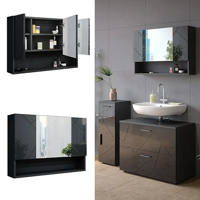 Vicco Spiegelschrank Irma Anthrazit Hochglanz - Sonstiges, Anthrazit Hochglanz