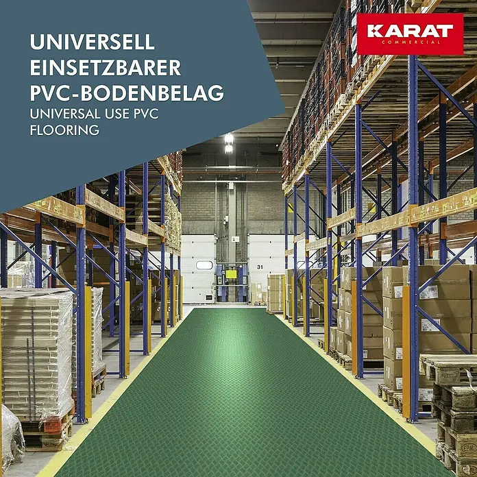 Floordirekt Läufer Diamond Cut - 120 x 400 cm, Grün - Ein grüner, strapazierfähiger PVC-Bodenbelag im Lager, ideal für hohe Beanspruchung und universellen Einsatz.