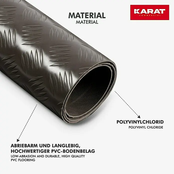 Floordirekt Läufer Diamond Cut - 120 x 400 cm, Braun - Bild einer robusten, abriebfesten PVC-Bodenmatte von Karat Commercial, ideal für stark frequentierte Bereiche.